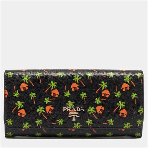 prada palm tree wallet|PRADA Black Leather Palm Tree Print Flap Continental Wallet.